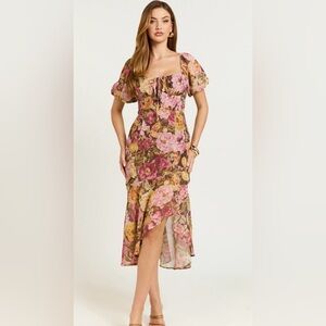 Showpo. JASALINA MIDI DRESS, Puff Sleeve Dress in Classic Floral